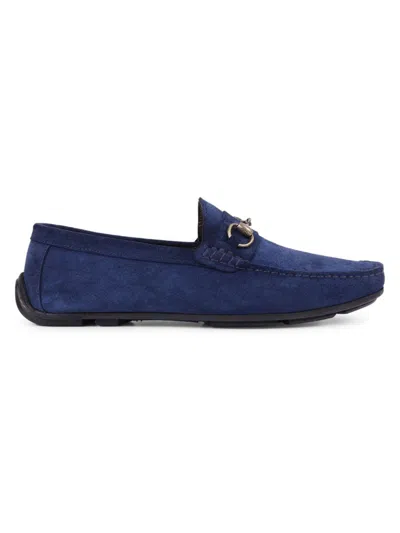 Shop Vellapais Men's Anemone Suede Bit Driving Shoes In Dark Blue
