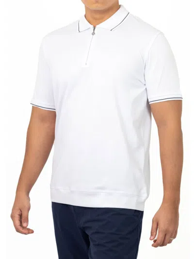 Shop Vellapais Men's Ege Tipped Zip Polo In White