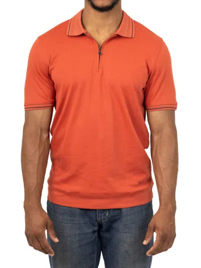 Shop Vellapais Men's Ege Tipped Zip Polo In Light Orange