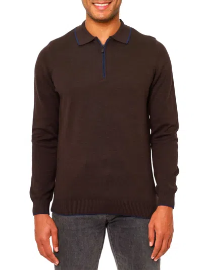 Shop Vellapais Men's Quarter Zip Tipped Polo Sweater In Dark Brown