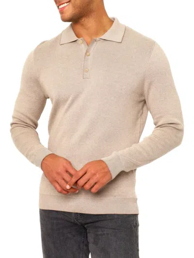 Shop Vellapais Men's Long Sleeve Tipped Sweater Polo In Beige