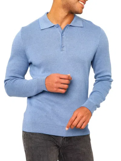 Shop Vellapais Men's Long Sleeve Tipped Sweater Polo In Light Blue