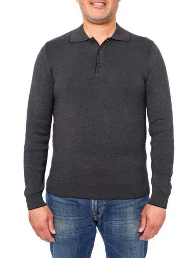 Shop Vellapais Men's Long Sleeve Tipped Sweater Polo In Black