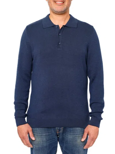 Shop Vellapais Men's Long Sleeve Tipped Sweater Polo In Navy Blue