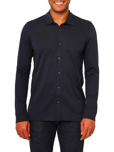 Shop Vellapais Men's Solid Button Down Shirt In Navy Blue