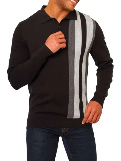Shop Vellapais Men's Striped Sweater Polo In Black