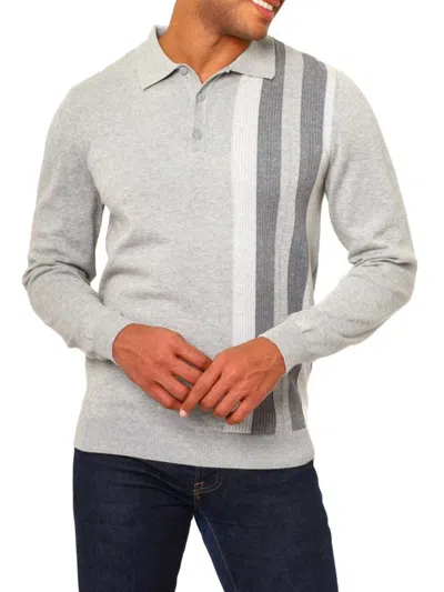 Shop Vellapais Men's Striped Sweater Polo In Grey