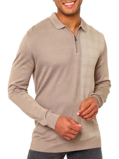 Shop Vellapais Men's Two Tone Polo Sweater In Dark Beige