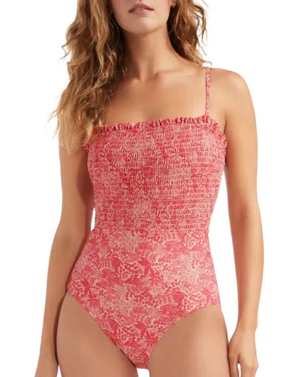 Shop Hermoza Women's Carrie Strapless One Piece Swimsuit In Coral Pink
