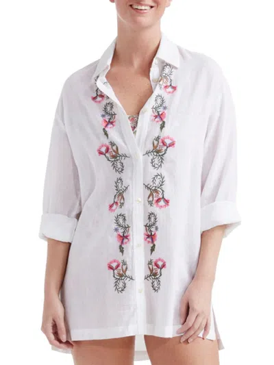 Shop Hermoza Women's Marie Embroidered Cover Up Shirt In White