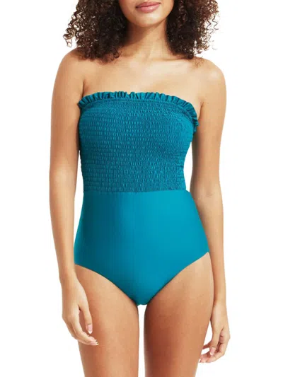 Shop Hermoza Women's Carrie Strapless One Piece Swimsuit In Aquamarine