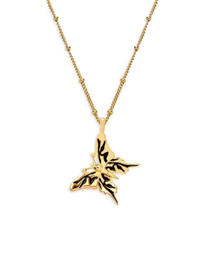 Shop Awe Inspired Women's 14k Gold Vermeil Sterling Silver & 0.001 Tcw Black Diamond Butterfly Pendant Necklace