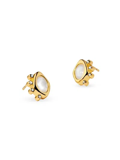 Shop Awe Inspired Women's 14k Gold Vermeil, Moonstone & Blue Topaz Asymmetric Stud Earrings