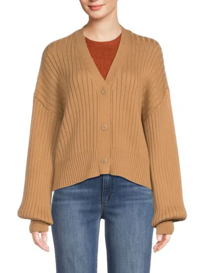 Shop Staud Women's Eloise Ribbed Knit Cardigan In Camel