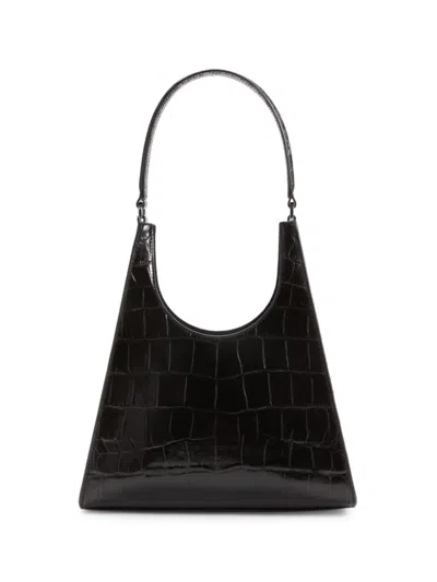 Shop Staud Women's Rey Croc Embossed Leather Shoulder Bag In Black