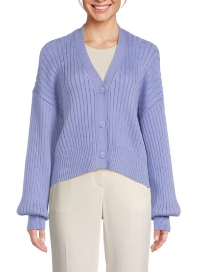 Shop Staud Women's Eloise Ribbed Knit Cardigan In Periwinkle
