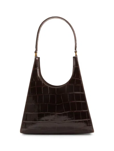 Shop Staud Women's Rey Croc Embossed Leather Shoulder Bag In Brown