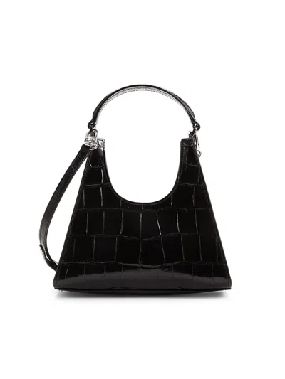 Shop Staud Women's Mini Croc Embossed Leather Hobo Bag In Black
