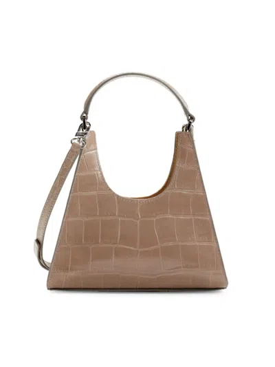 Shop Staud Women's Mini Croc Embossed Leather Hobo Bag In French Gray