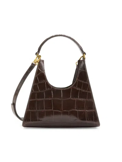 Shop Staud Women's Mini Croc Embossed Leather Hobo Bag In Brown