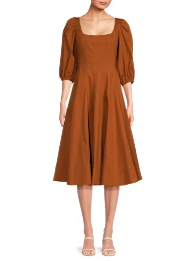 Shop Staud Women's Swells Puff Sleeve Midi Dress In Tan