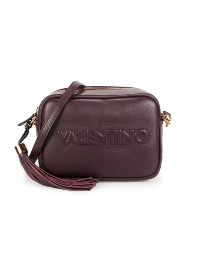 Shop Valentino By Mario Valentino Women's Mia Logo Embossed Leather Crossbody Bag In Fig Purple