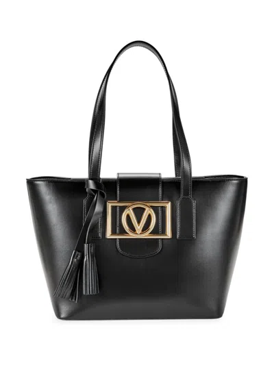 Shop Valentino By Mario Valentino Women's Delphine Logo Leather Tote In Black