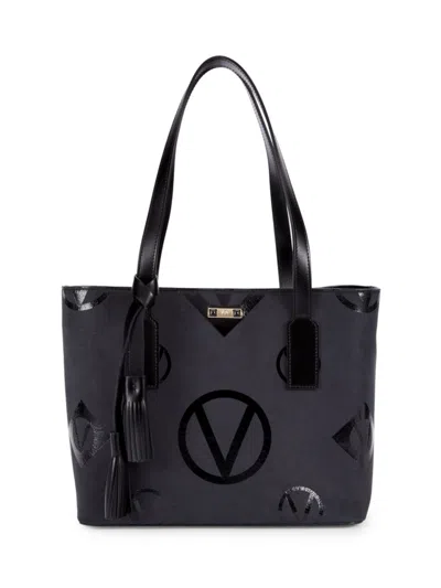Shop Valentino By Mario Valentino Women's Logo Suede & Leather Shoulder Bag In Black