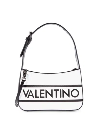 Shop Valentino By Mario Valentino Women's Kai Logo Leather Shoulder Bag In White Black