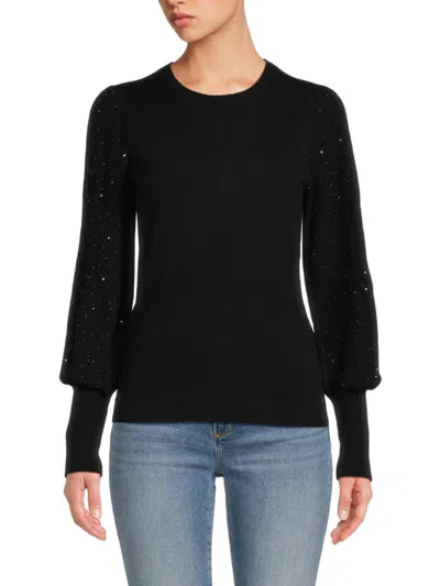 Shop Sofia Cashmere Women's Bishop Sleeve Cashmere Blend Sweater In Black