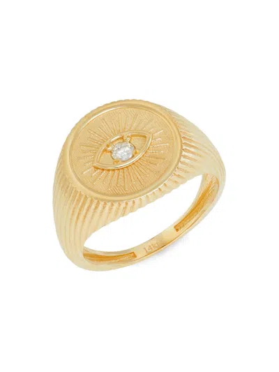 Shop Saks Fifth Avenue Women's 14k Yellow Gold & 0.01 Tcw Diamond Star Signet Ring