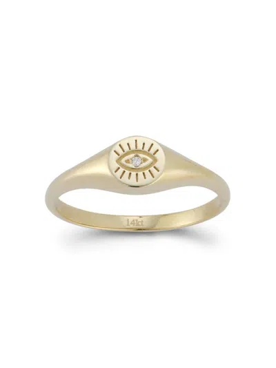 Shop Saks Fifth Avenue Women's 14k Yellow Gold & 0,01 Tcw Diamond Evil Eye Signet Ring