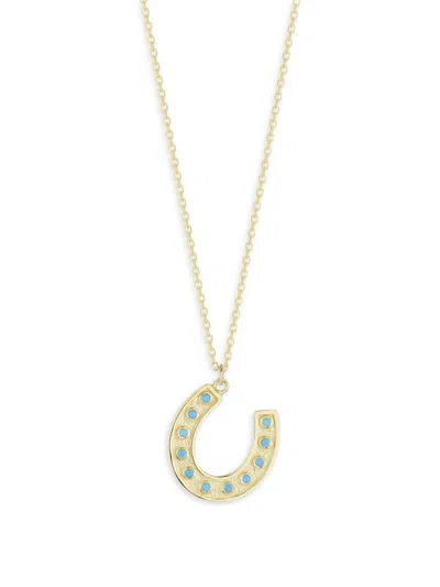 Shop Saks Fifth Avenue Women's 14k Yellow Gold & Turquoise Horseshoe Pendant Necklace