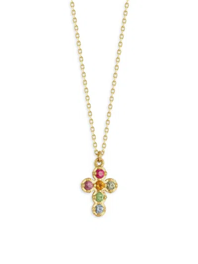Shop Saks Fifth Avenue Women's 14k Yellow Gold & Rainbow Multi Stone Cross Pendant Necklace