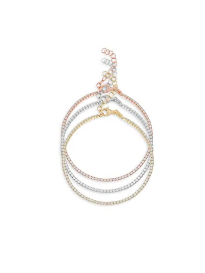 Chloe & Madison Women's 3-piece Tri Tone Sterling Silver & Cubic Zirconia Tennis Bracelet Set In Silver