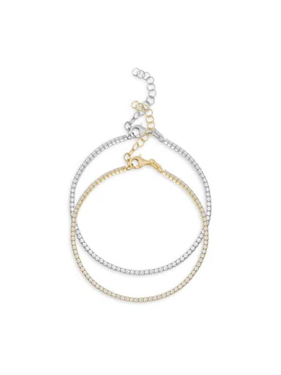 Chloe & Madison Women's 2-piece Two-tone Sterling Silver & Cubic Zirconia Tennis Bracelet Set In Silver
