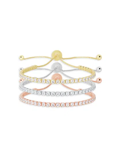 Chloe & Madison Women's 3-piece Tri-tone Sterling Silver & Cubic Zirconia Bolo Bracelet In Silver