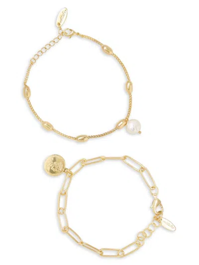 Shop Ettika Women's 2-piece 18k Goldtone & Freshwater Pearl Bohemian Bracelet Set In Neutral