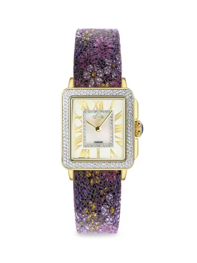 Shop Gv2 Padova 30mm Saphhire Crystal & Floral Leather Strap Watch In Purple