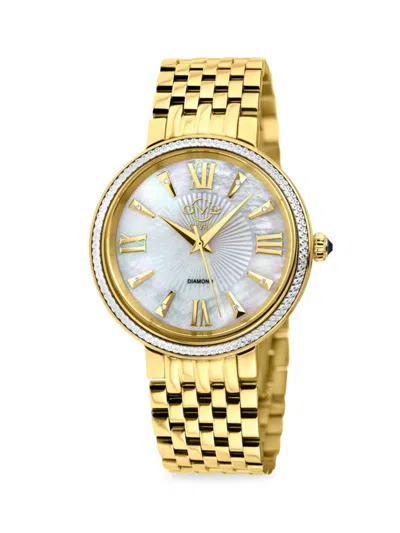 Shop Gevril Genoa 36mm Goldtone Stainless Steel & Diamond Bracelet Watch In Sapphire
