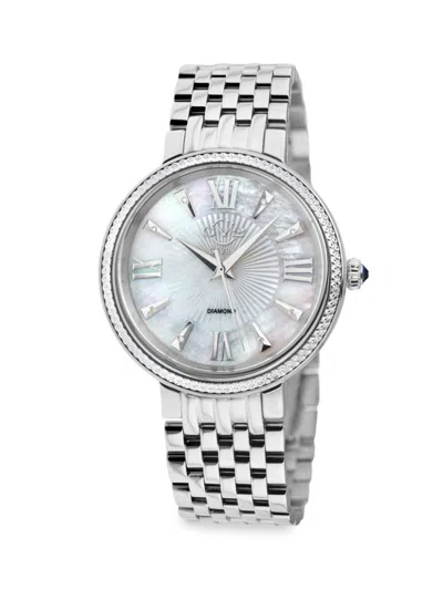 Shop Gevril Genoa 36mm Stainless Steel & Diamond Bracelet Watch In Sapphire