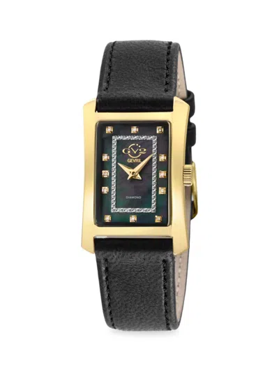 Shop Gevril Luino 29mm Goldtone Stainless Steel, Diamond & Leather Strap Watch In Black