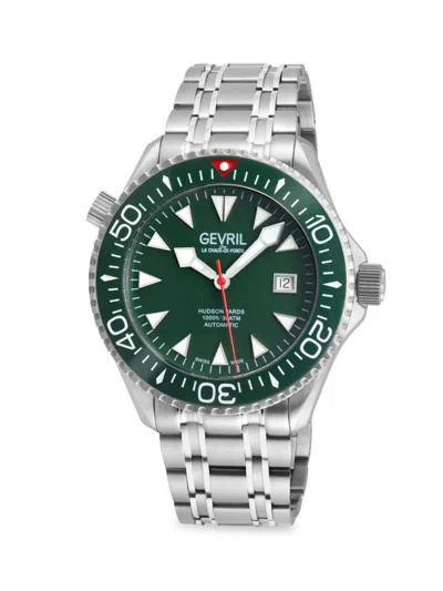 Shop Gevril Men's Hudson Yards 43mm Stainless Steel Automatic Watch In Green
