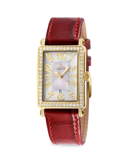 Shop Gevril Avenue Of Americas Mini 25mm Ip Stainless Steel & Leather Strap Watch In Red