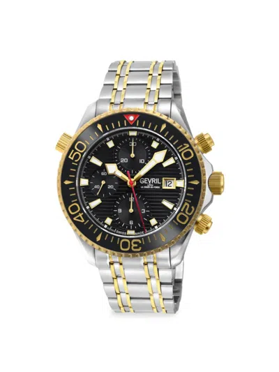 Shop Gevril Men's Hudson Yards 43mm Two Tone Ip Stainless Steel Bracelet Chronograph Watch In Black