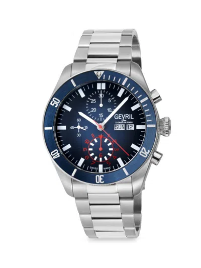 Shop Gevril Men's Yorkville 43mm Stainless Steel Tachymeter Automatic Chronograph Watch In Sapphire