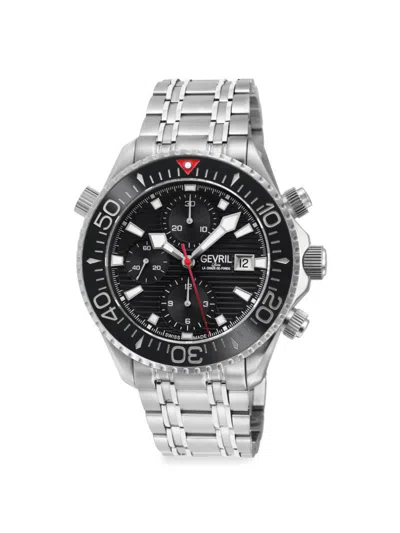 Shop Gevril Men's Hudson Yards 43mm Stainless Steel Bracelet Chronograph Watch In Black