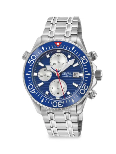 Shop Gevril Men's Hudson Yards 43mm Stainless Steel Automatic Chronograph Watch In Sapphire