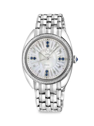 Shop Gv2 Women's Palermo 35mm Stainless Steel, Mother Of Pearl, Diamond & Gemstone Bracelet Watch In Sapphire