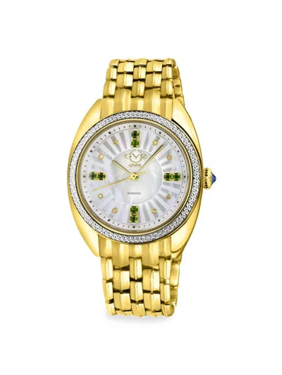 Shop Gevril Women's Palermo 35mm Ip Yellow Gold Stainless Steel, Diamond & Gemstone Bracelet Watch